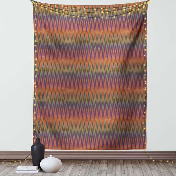 Chevron Tapestry, Zigzag Shape in Retro Colors Geometric Simple Design with Stripes Vintage Grid, Wall Hanging for Bedroom Living Room Dorm Decor, 40W X 60L Inches, Multicolor, by Ambesonne