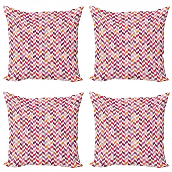 Chevron Throw Pillow Cushion Case Pack of 4, Colorful Geometric Herringbone Patchwork Pattern with Dotted and Checkered Tiles, Modern Accent Double-Sided Print, 4 Sizes, Multicolor, by Ambesonne