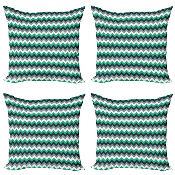 Ambesonne Chevron Throw Pillow Cover 4 Pack, Symmetric Arrows Stripe, 24", Jade Green Grey White