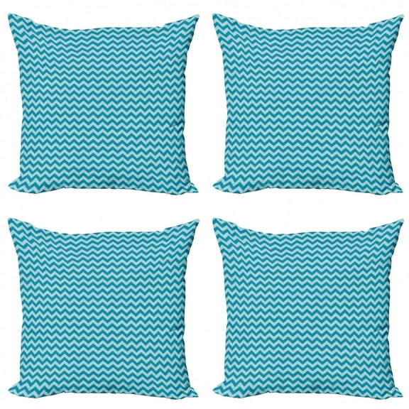 Ambesonne Chevron Throw Pillow Cover 4 Pack, Sea Colored Zigzags, 16", Teal Pale Blue