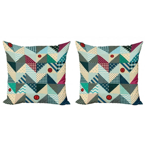 Ambesonne Chevron Throw Pillow Cover 2 Pack, Vintage Patchwork Art, 16", Multicolor