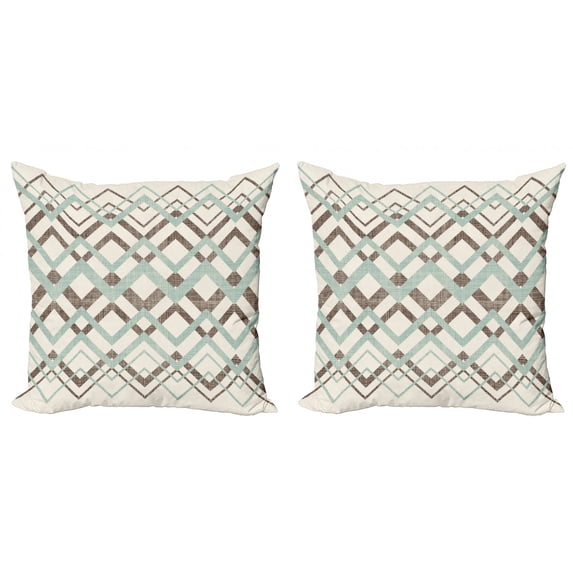 Ambesonne Chevron Throw Pillow Cover 2 Pack, Vintage Zigzag Lines, 18", Almond Green Brown Cream