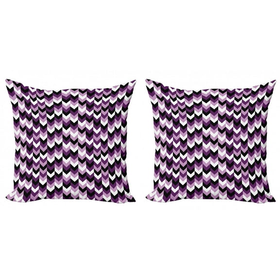 Ambesonne Chevron Throw Pillow Cover 2 Pack, Zig Zag Retro Arrows, 24", Purple White Black