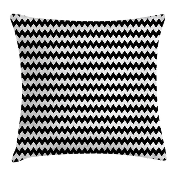 Chevron Throw Pillow Cushion Cover, Zig Zags in Black and White Sharp Arrow Inspired Classic Retro Tile Monochrome, Decorative Square Accent Pillow Case, 16 X 16 Inches, Black White, by Ambesonne