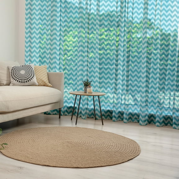 Chevron Tulle Curtains with Rod Pocket, Zigzags in Sea Colors Ocean Waves Nautical Theme Sailboat Design Sea Breeze, Sheer Drape for Wedding Party 2 Panels, 7 Sizes, Teal Pale Blue, by Ambesonne