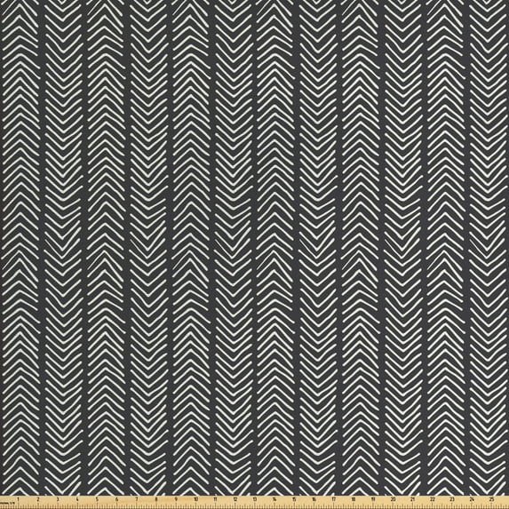 Ambesonne Chevron Fabric by the Yard Upholstery, Simplistic, 3 Yards, Charcoal Grey White