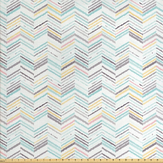 Ambesonne Chevron Fabric by the Yard Upholstery, Colorful Folklore Pattern, 2 Yards, Multicolor