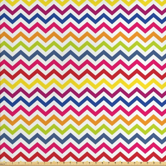 Ambesonne Colorful Fabric by the Yard Upholstery, Rainbow Chevron Fun, 5 Yards, Multicolor
