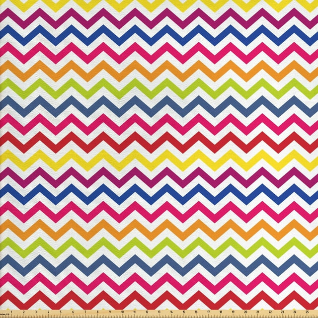 Ambesonne Colorful Fabric by the Yard Upholstery, Rainbow Chevron Fun, 5 Yards, Multicolor