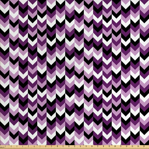 Ambesonne Chevron Fabric by the Yard Upholstery, Zig Zag Retro Arrows, 10 Yards, Purple White Black