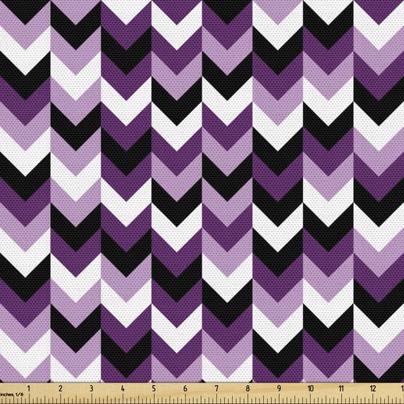 Ambesonne Chevron Fabric by the Yard Upholstery, Zig Zag Retro Arrows, 1 Yard, Purple White Black
