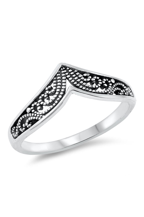 Chevron V Shape Filigree Wave Ring .925 Sterling Silver Band Jewelry Female Male Unisex Size 4
