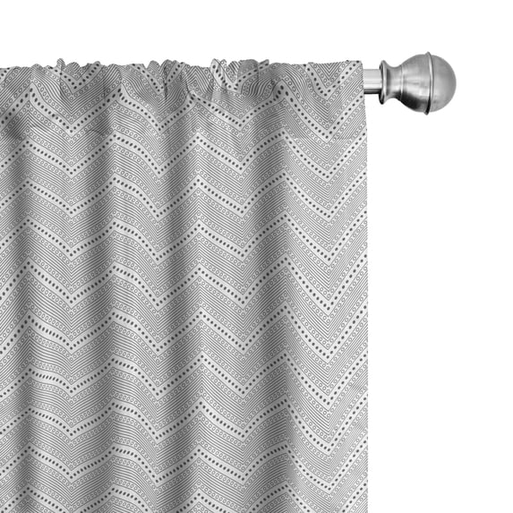 Chevron Window Curtains Pack of 2, Rhythmic Monochrome Intricate Triangles Consisting Dots Zigzag Illustration, Lightweight Set with Rod Pocket, 4 Panels of 28" x 95", Dark Grey White, by Ambesonne