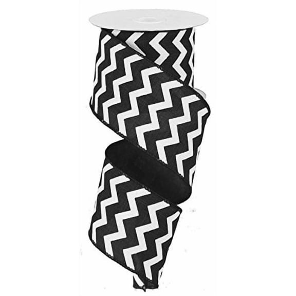 Chevron Wired Edge Ribbon (2.5", Black White) - 10 Yards : RG101902