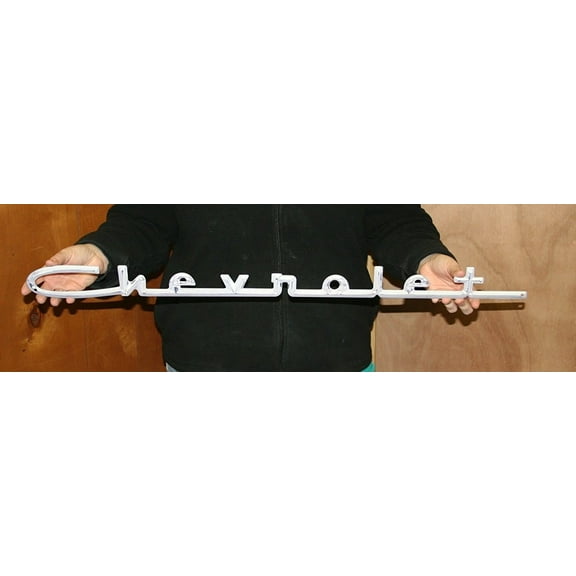 Chevy 1957 Hood Script Metal Wall Sign 34" x 3" - Large Chevrolet Sign