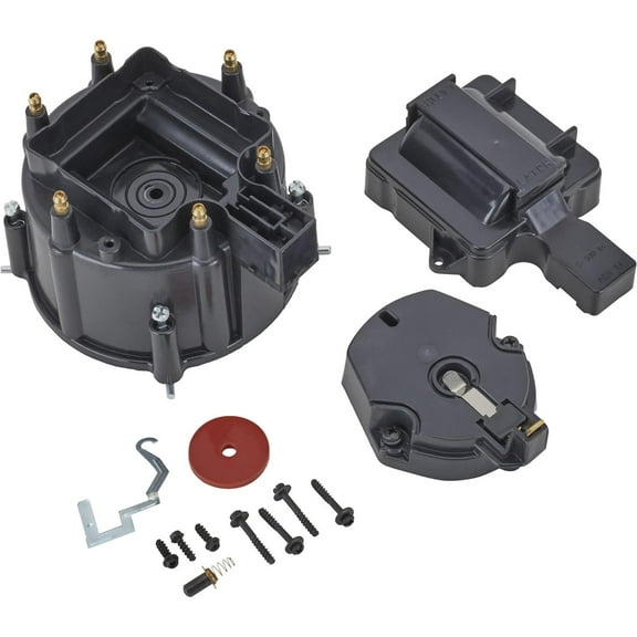 Chevy 6-Cylinder HEI Distributor Replacement Cap and Rotor, Black