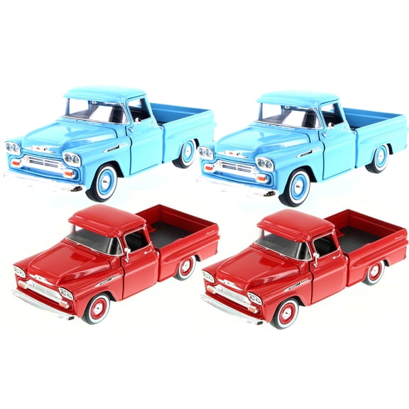 Chevy Apache Fleetside Pickup Truck, Blue & Red - Showcasts 71311D - 1/24 Scale Set of 4 Model Cars