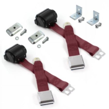 Chevy Bel Air 1949-1954 Airplane 2 Point Burgandy Retractable Bucket Seat Belt Kit with Bracketry - 2 Belts