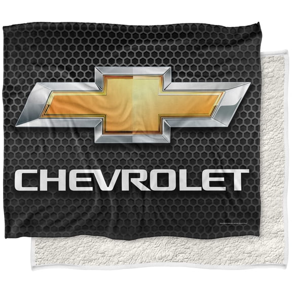 Chevy Blanket, 50'x60' Chrome Bowtie Silky Touch Sherpa Back Super Soft Throw Blanket