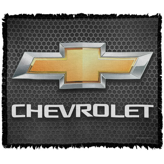 Chevy Blanket, 50'x60' Chrome Bowtie Woven Tapestry Cotton Blend Fringed Throw Blanket