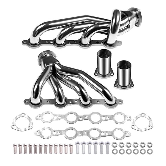 Chevy Blazer/S10 Shorty Exhaust Manifold Header - 92418194 - 4.3L, Polish Stainless Steel, 1-5/8" Inlet, 2-1/2" Outlet, Front/Left/Right, 3-Bolt, LS/Vortec Engine Swap