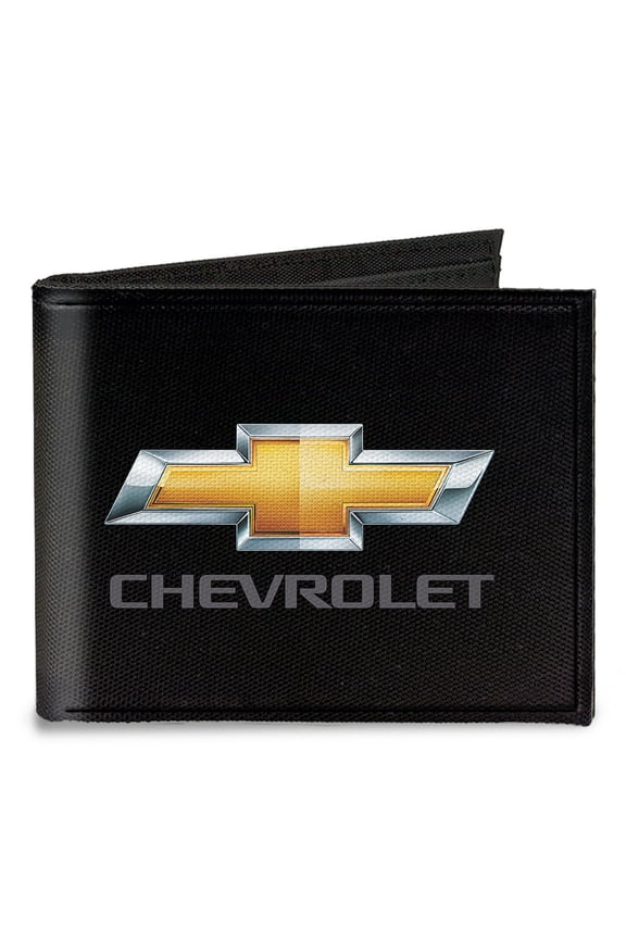 Chevy Bowtie Chevrolet Black Gold Gray Canvas Bi Fold Wallet One Size