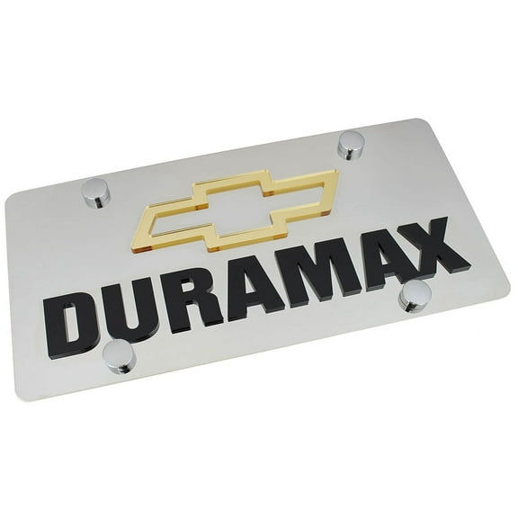 Chevy Bowtie Dual Logo Duramax License Plate (Gold on Chrome)