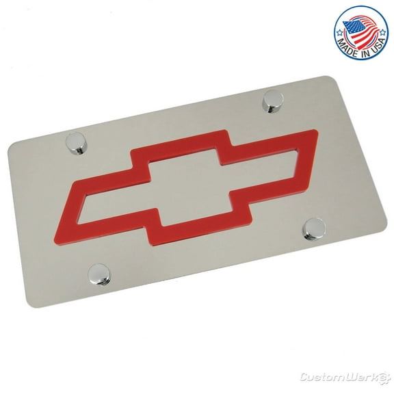 Chevy Bowtie Logo License Plate (Red on Chrome)