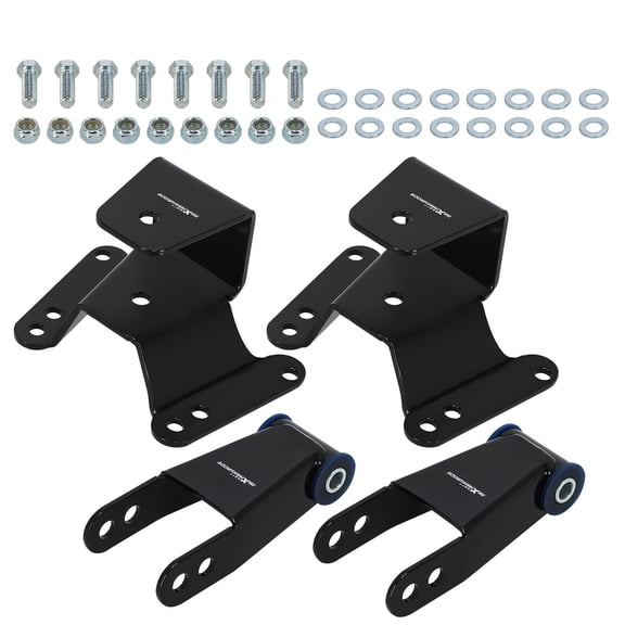 Chevy C10/R10 & GMC C15 2WD Lowering Kit - 4" Drop, Rear Hangers & Shackles, 1973-1987, Steel, Powder Coat Finish, Adjustable Shackles, Leaf Spring Upgrade