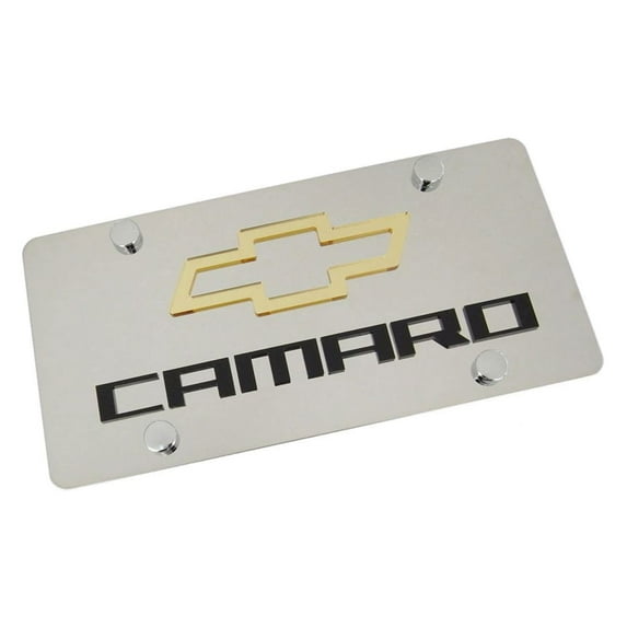 Chevy Camaro Gold Bowtie Dual Logo License Plate (Chrome)