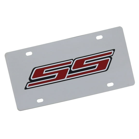 Chevy Camaro SS Logo License Plate (Red on Chrome)