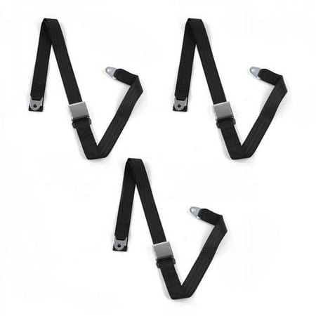 Chevy Chevelle 1964-1967 Airplane 2 Point Black Lap Bench Seat Belt Kit - 3 Belts