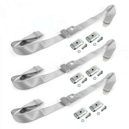 Chevy Chevelle 1964-1967 Standard 2 Point Gray & Grey Lap Bench Seat Belt Kit with Bracketry - 3 Belts