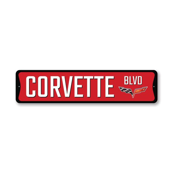 Chevy Corvette Blvd Metal Sign, Novelty Car Sign, Garage Decor - 4 x 18