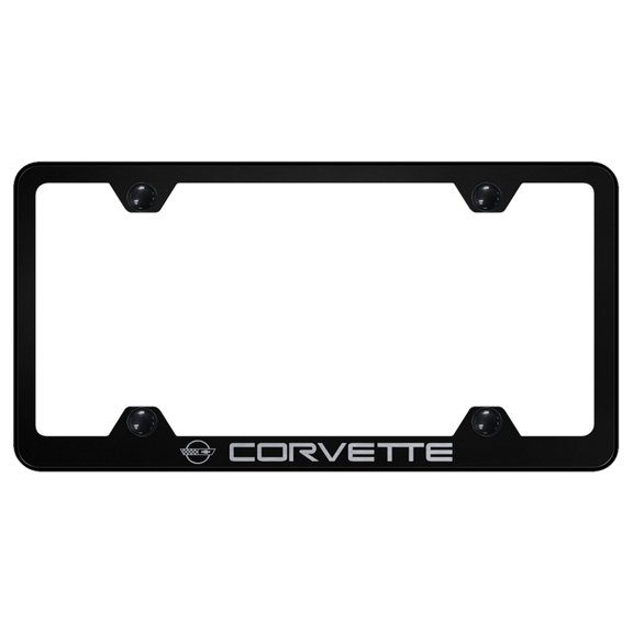 Chevy Corvette C4 Laser Etched Logo Wide Body License Plate Frame (Black)