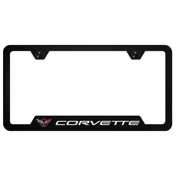 Corvette C5 Notched License Plate Frame Logo on Black Polycarbonate