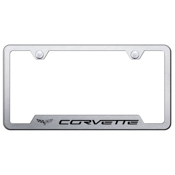 Chevy Corvette C6 Laser Etched Logo Cut-Out License Plate Frame (Brushed Chrome)