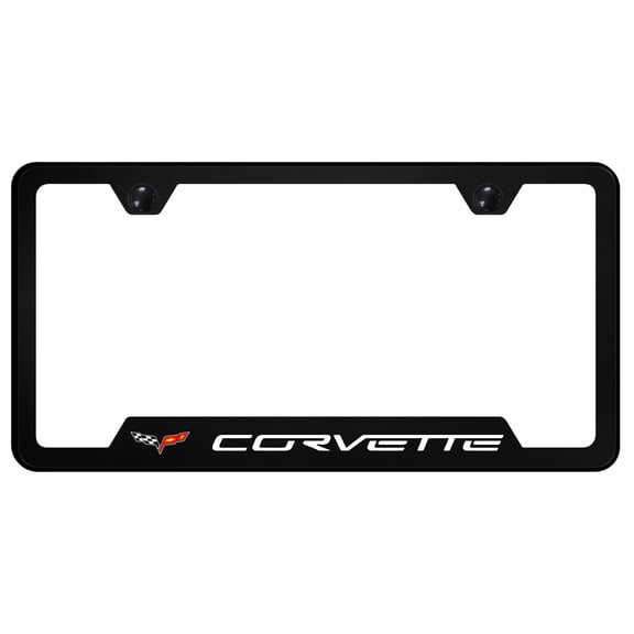 Corvette C6 Notched License Plate Frame Logo on Black Polycarbonate