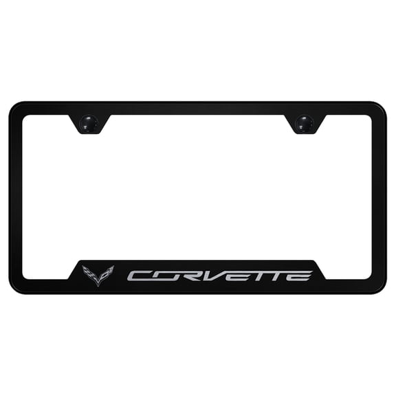 Chevy Corvette C7 Laser Etched Logo Cut-Out License Plate Frame (Black)