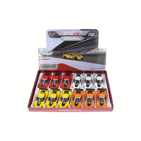 Chevy Corvette C7 Race Car #3 Diecast Car Package - Box of 12 1/36 Scale Diecast Model Cars, Assorted Colors