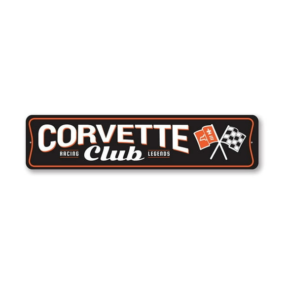 Chevy Corvette Club Racing Legends Metal Sign, Novelty Car Sign, Garage Decor - 4x18 inches