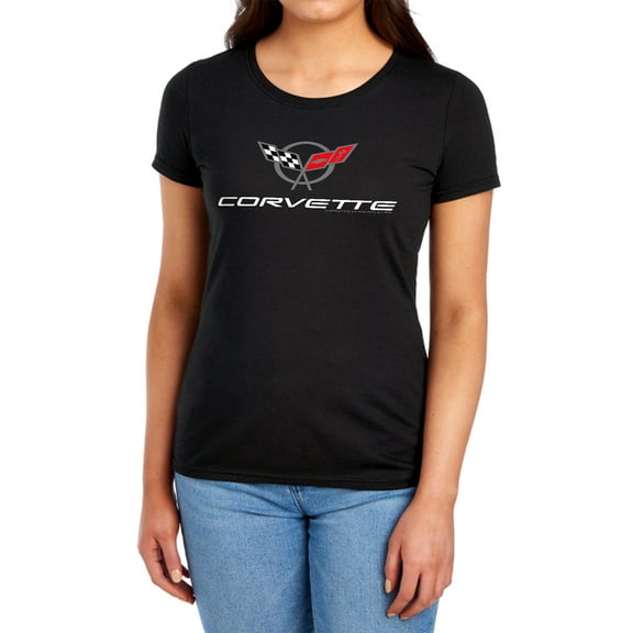 Chevy Corvette Modern Emblem Womens Short Sleeve Shirt Black