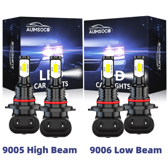 For Chevy Express 1500 1996,1997,1998-2014 LED Headlight 4x High Low Beam 9005 9006 6000K Combo Kit White 300% Brighter Super White LED High Power Lamp Bulbs Plug and Play