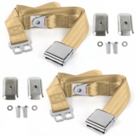 Chevy FS Blazer 1973-1991 Airplane 2 Point Tan Lap Bucket Seat Belt Kit with Bracketry - 2 Belts