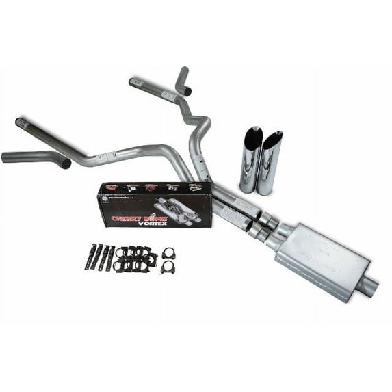 Chevy GMC 1500 96-99 3" Dual Exhaust Kits Cherry Bomb Vortex Slash Tips Corner E