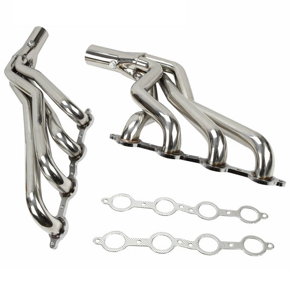 Chevy GMC C10 LS LS1 Exhaust Header 1-3/4" Long Tube MT001030, 304 Stainless Steel, Silver Finish, 1967-1986 V8 Engines, 3" Collector, Performance Upgrade