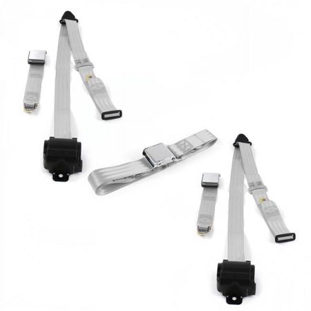 Chevy II 1962-1965 Airplane 3 Point Gray & Grey Retractable Bench Seat Belt Kit - 3 Belts