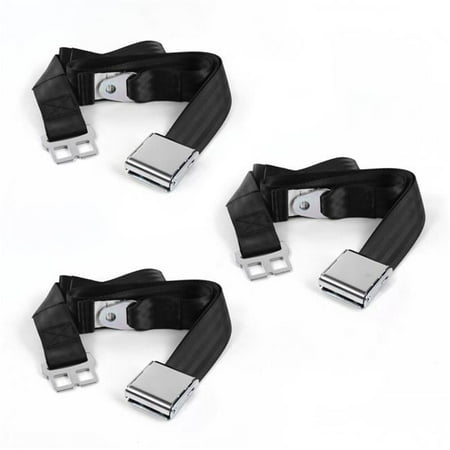 Chevy II 1966-1967 Airplane 2 Point Black Lap Bench Seat Belt Kit - 3 Belts