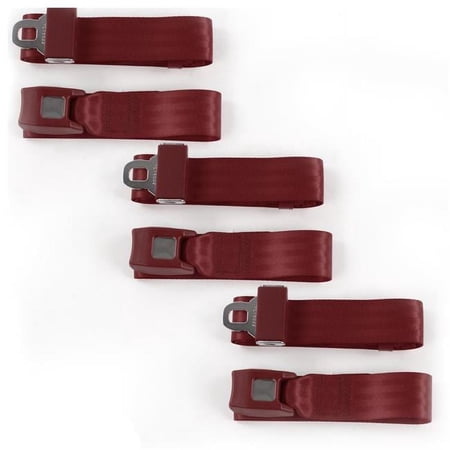Chevy II 1966-1967 Standard 2 Point Burgundy Lap Bench Seat Belt Kit - 3 Belts