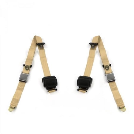 Chevy Impala 1958 Airplane 3 Point Tan Retractable Bucket Seat Belt Kit - 2 Belts